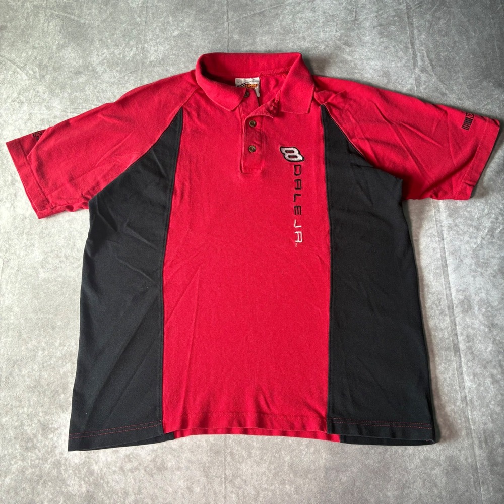 Vintage Winners Circle Dale Earnhardt Jr 8 Budweiser Polo Shirt Red Black Large